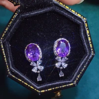 new silver color elegant created amethyst stud earrings for women purple tourmaline gemstone short earrings fine jewelry gift