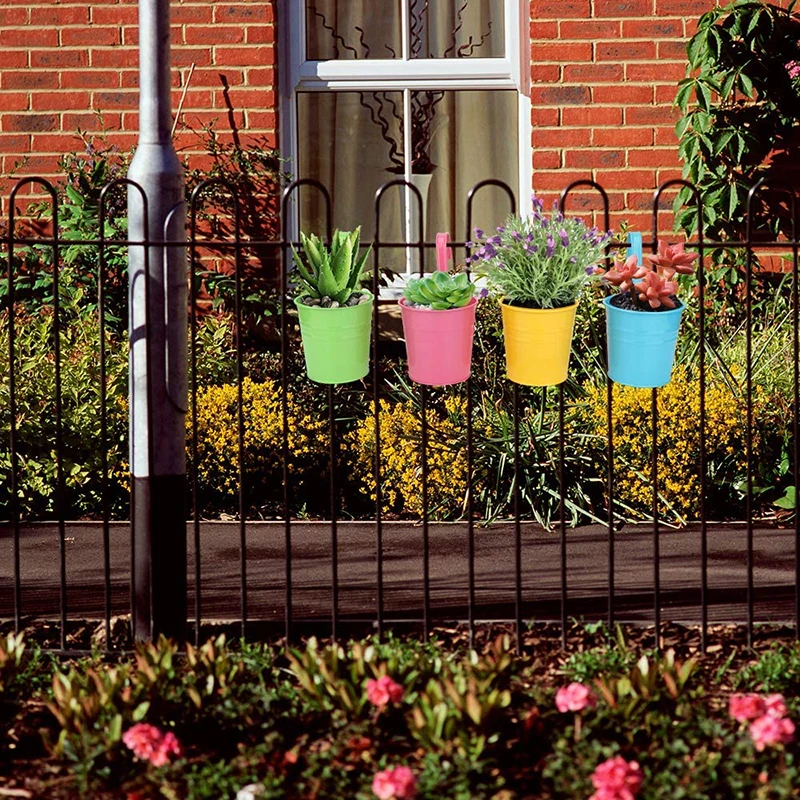 

2pcs Garden Pots Balcony Planters Bucket Hanging Flower Flower Holders With Detachable Hook Fence Planter Pot Plant Container