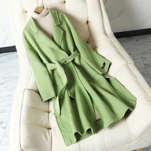 2020; Сезон осень-зима шерстяное пальто для женщин, новая мода ремень Двусторонняя шерстяная куртка женская верхняя одежда высокого качества черные длинные Шерстяное пальто