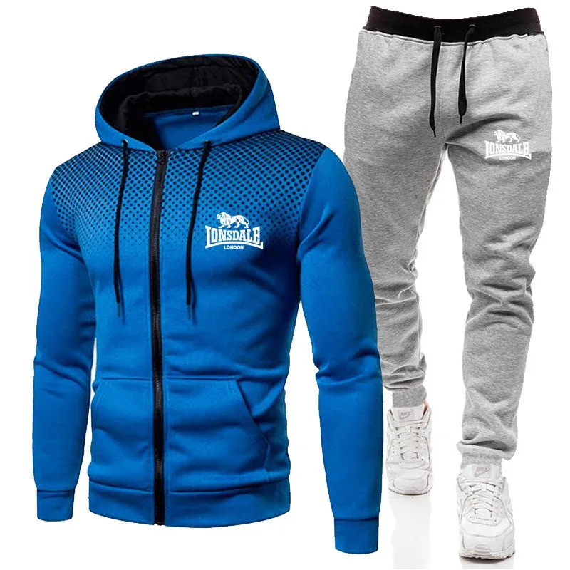 

2021 autumn and winter thick men's zipper hoodie jacket + pants two-piece casual sportswear men's sportswear gym brand clothing