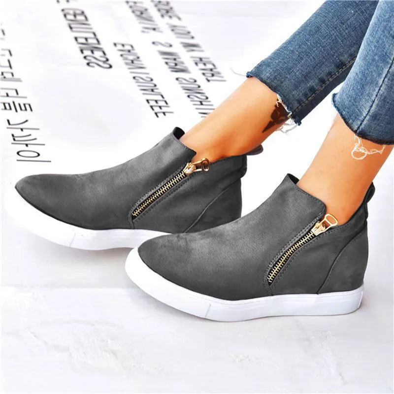 

Fashion Leopard Flat Boots Ladies Round Toe Flat Casual Comfort Shoes Female Short Boot Women Autumn Zip Platform Ankle Boot