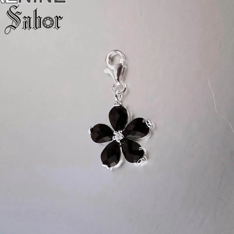 Модный браслет с фианитовым камнем и подвеской в виде цветка покрытый серебром (1