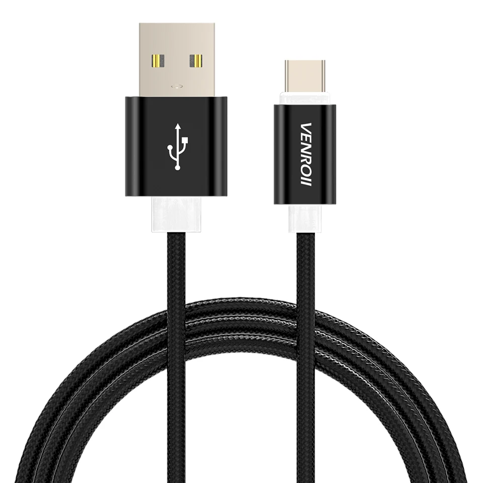 Venroii usb type-C кабель для samsung S9 S8 Быстрая зарядка type-C зарядный провод USB C кабель для Xiaomi mi9 Redmi note 7 - Color: Black