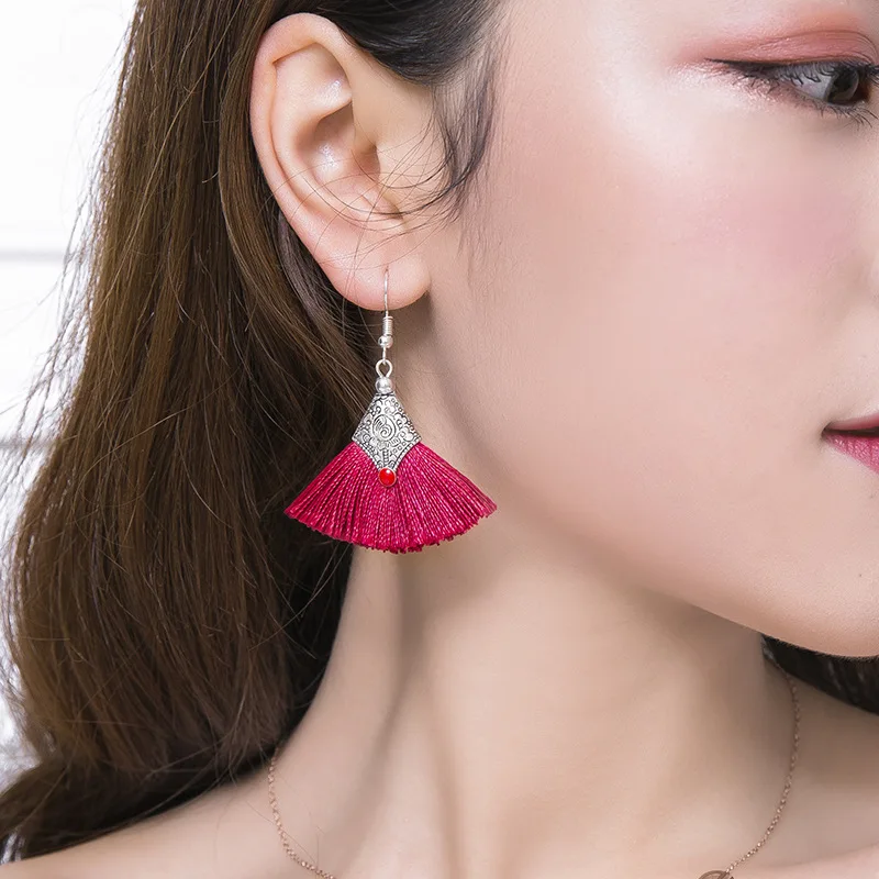 Новые 11 цветов этнические веерообразные серьги с кисточками ручная работа