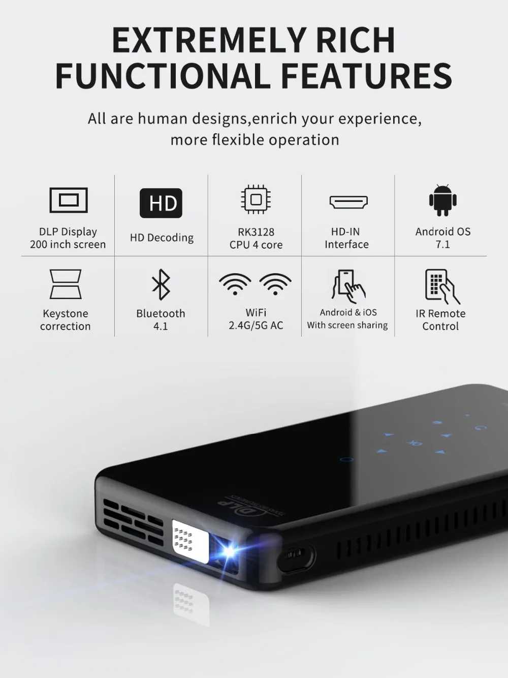 DLP X2 мини-проектор со встроенным аккумулятором 2000 люмен HDMI USB портативный проектор 1080P H.265 проектор для домашнего кинотеатра 4K светодиодный X3 проектор
