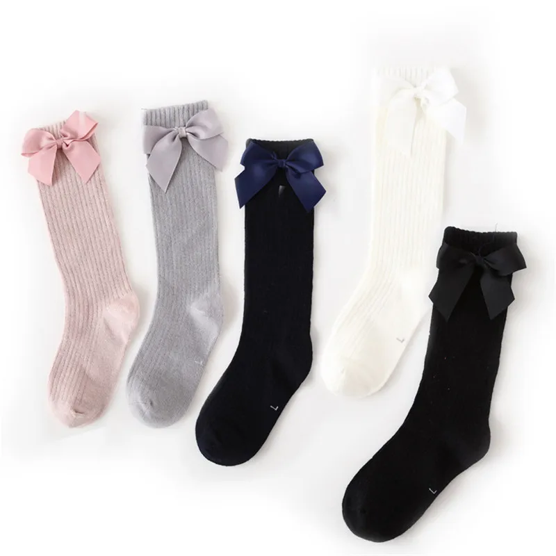 Solid Children Socks With Bows Cotton Baby Girls Socks Soft Toddlers Long Socks For Kids Princess Knee High Socks for Girls 2022