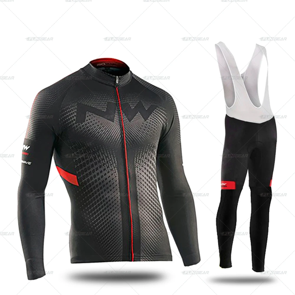 BIB SET Комплект из Джерси с длинным рукавом для велоспорта, одежда для велоспорта, Зимняя Теплая Флисовая Куртка для триатлона Pro Team, Мужская одежда для верховой езды, MTB, верхняя одежда - Цвет: BIB SET