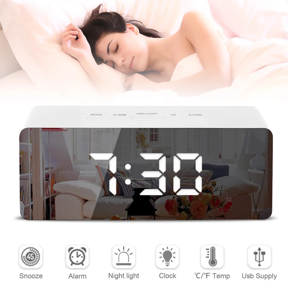

Mirror Alarm Clock LED Digital Table Clock Wake Up Light Electronic Temperature Display Home Decoration Clock Table Decor