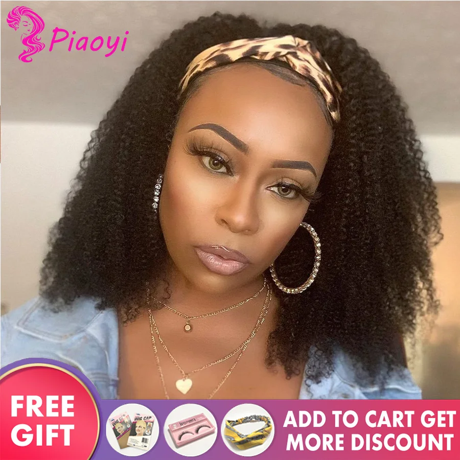 

Malaysian Afro Kinky Curly Headband Wig Human Hair 10"-26" Human Hair Scarf Wig No Gel No Glue 150% Remy Machine Wig with band