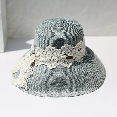 

2021 New Lace Bowknot Big Eaves Sunshade Hat Straw Hat Sunscreen Beach Foldable Sun Hat