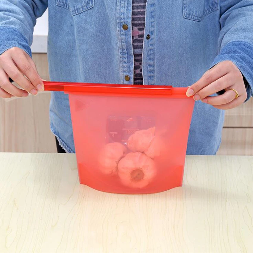 

1500 ML Reusable Ziplock Bag Silicone Container Leakproof For Freezer Food Fresh Keeping Bag Vegetable Fruit Kitchen Storage