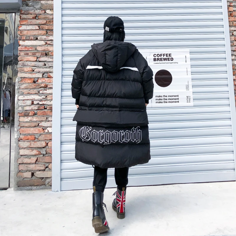 Уличное стильное плотное теплое пушистое хлопковое пальто зимнее длинное