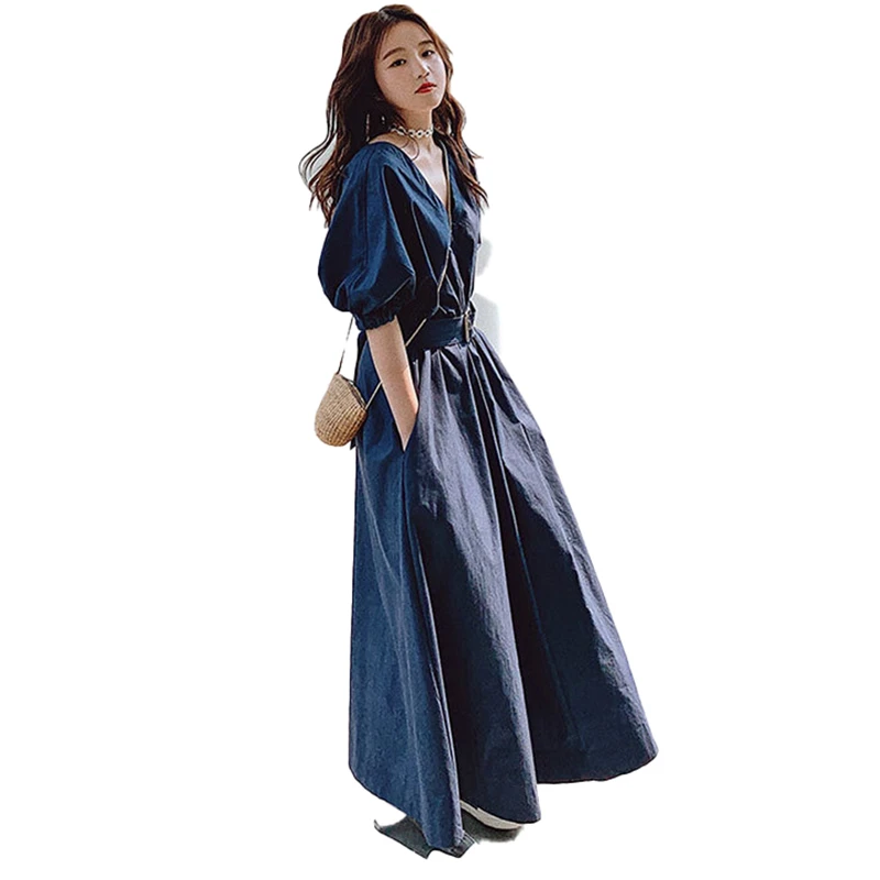 

NSMW MI Dress 2021new Summer Fashion Korean Style Mid-length Temperament Dress Casual Vintage Short Sleeve Kaftan Dress D06