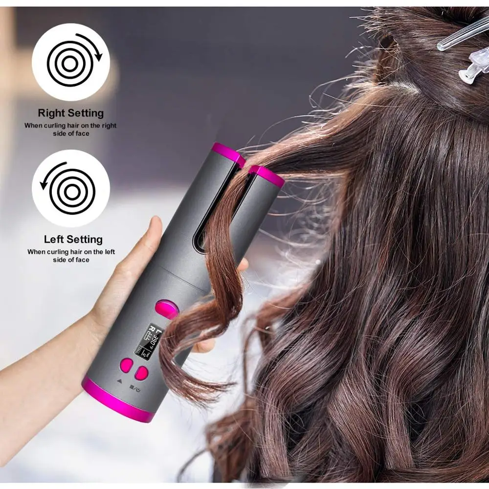 

Hair Curlers Electric Cordless Automatic Hair Curler Iron Wireless Curling Iron USB Rechargeable Air Display Temperature Ceramic