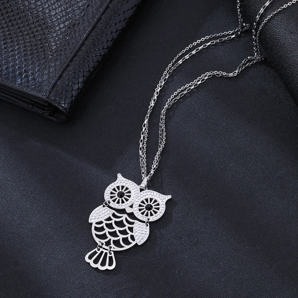 Цепочка Женская длинная из нержавеющей стали с подвеской в виде совы|Ожерелья