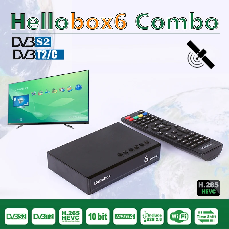 Телевизионный приемник Hellobox6 Combo H.265 HEVC 10 битная телеприставка DVB S2/S2X/T2/C
