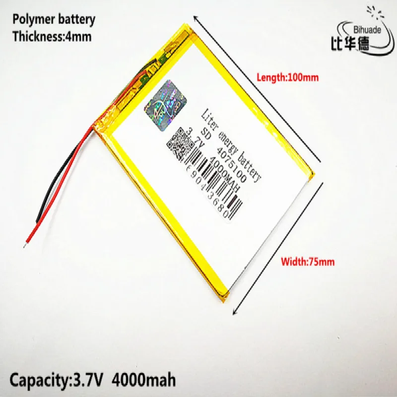 

Liter energy battery Good Qulity 3.7V,4000mAH 4075100 Polymer lithium ion / Li-ion battery for tablet pc BANK,GPS,mp3,mp4