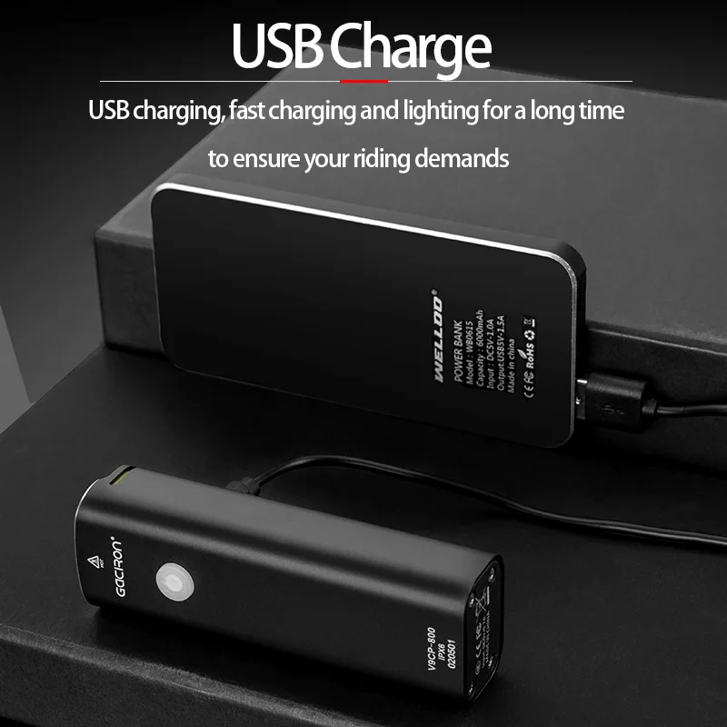 Велосипедный передний фонарь GACIRON зарядка от USB водонепроницаемость IPX6