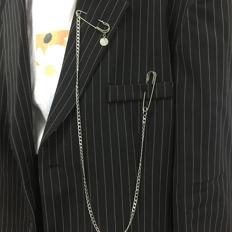 

Punk Pendant Double Pin Clip Chain Brooch Japan Korea for Men Women Street Ins Long Metal Chest Chain Brooch Trendy Accessories