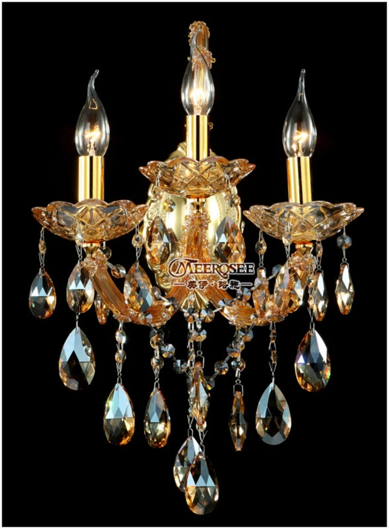

Modern Crystal Wall Sconces Light Fixture with 3 lights Amber color Maria Theresa Wall Lamp Indoor Lighting for Living Room