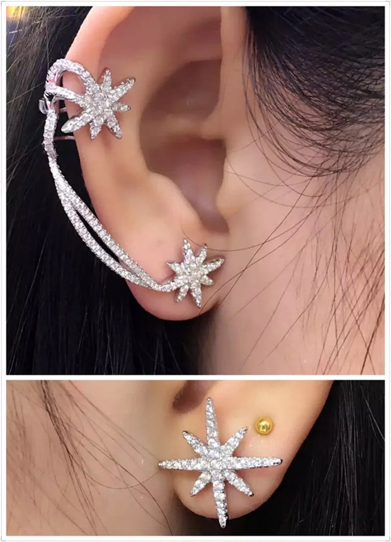 Брендовые серьги-гвоздики со стразами Star Lab Настоящее серебро 925 пробы ювелирные