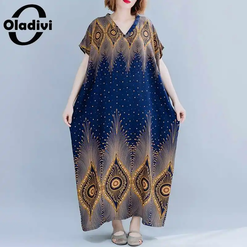 

Платье Oladivi женское длинное в богемном стиле, праздничное повседневное свободное пляжное в стиле бохо, с модным принтом, большие размеры 8XL ...