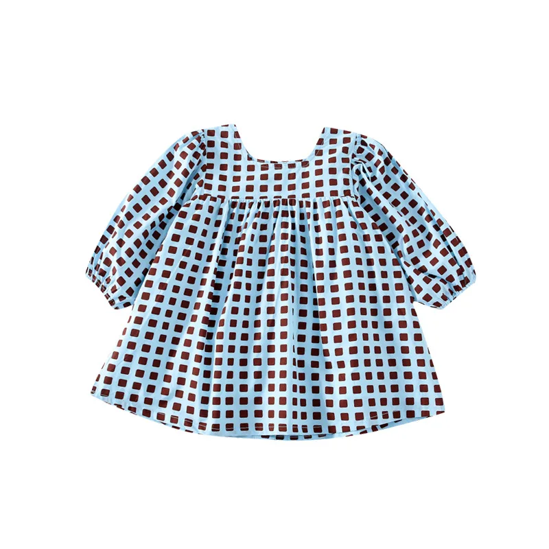 

Loose Plaid Dresses Girls Full Sleeve Dress for Girl Cotton Casual Dress Square Collar Clothes Children Clothing Girls Clothing