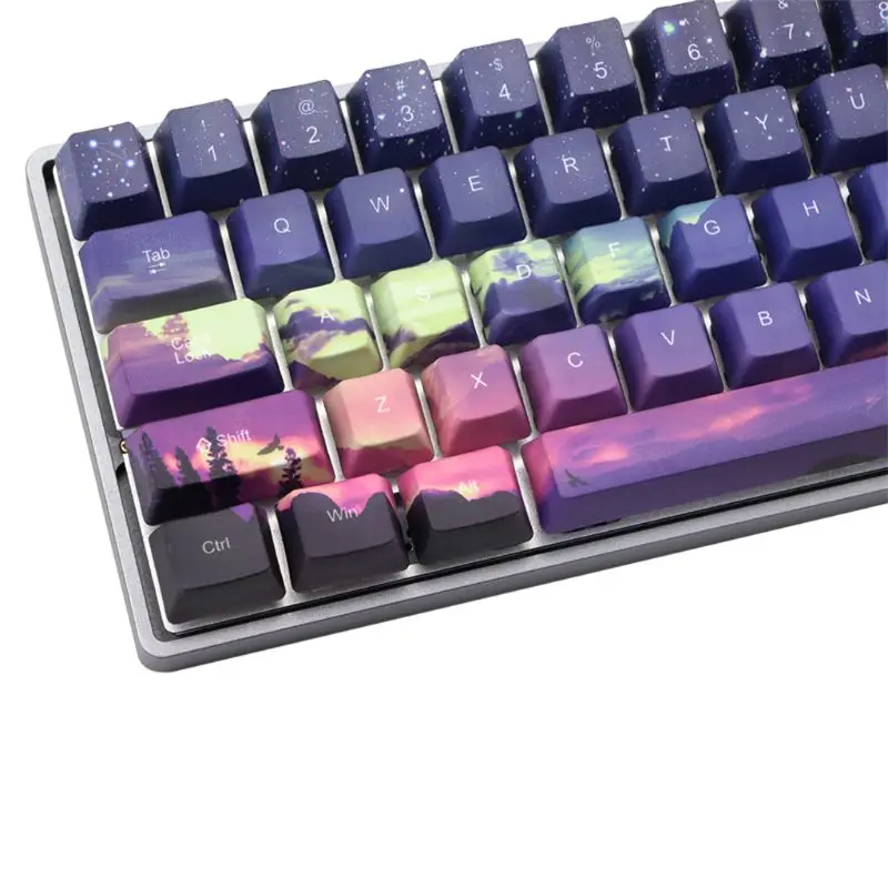 

OEM PBT Keycaps Full Set Mechanical Keyboard Keycaps 5 Sides Dye-Sublimation Purple Dawn Light Snow Star Keycaps 71 Keys