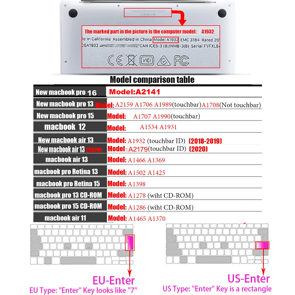 

For Apple Macbook pro13/11Air 15/13 Retina12 inch All series silicone keyboard cover case transparent clear protecter film EU/US