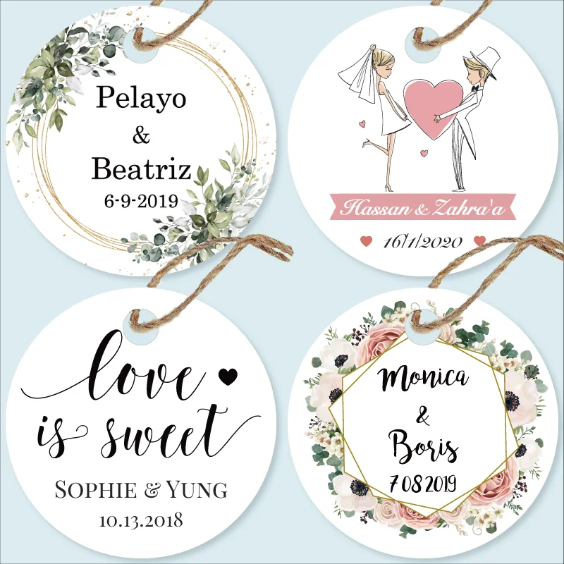 

Custom Wedding Tags, Labels, Candy Favors Tags, Birthday, Baptism, Your Photo, Personalized, 100/120 Pieces, Round