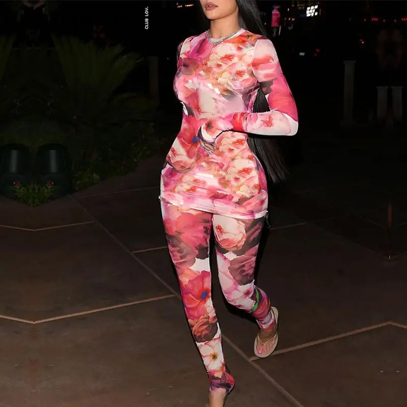 Женский сетчатый комбинезон Glamaker розовый комплект из двух предметов с длинным