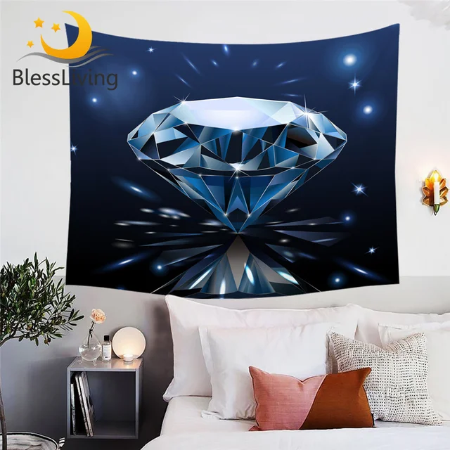 BlessLiving Diamond Tapestry Luxury Shining Wall Carpet Geometric tapisserie 3D Print Dark Blue Wall Hanging Home Decor 130x150 1