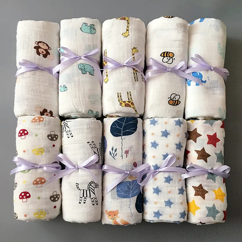 

1pc Muslin 100% Cotton Newborn Swaddles Soft Baby Boy Girls Blankets Bath Gauze Infant Wrap Sleepsack Stroller Cover Play Mat