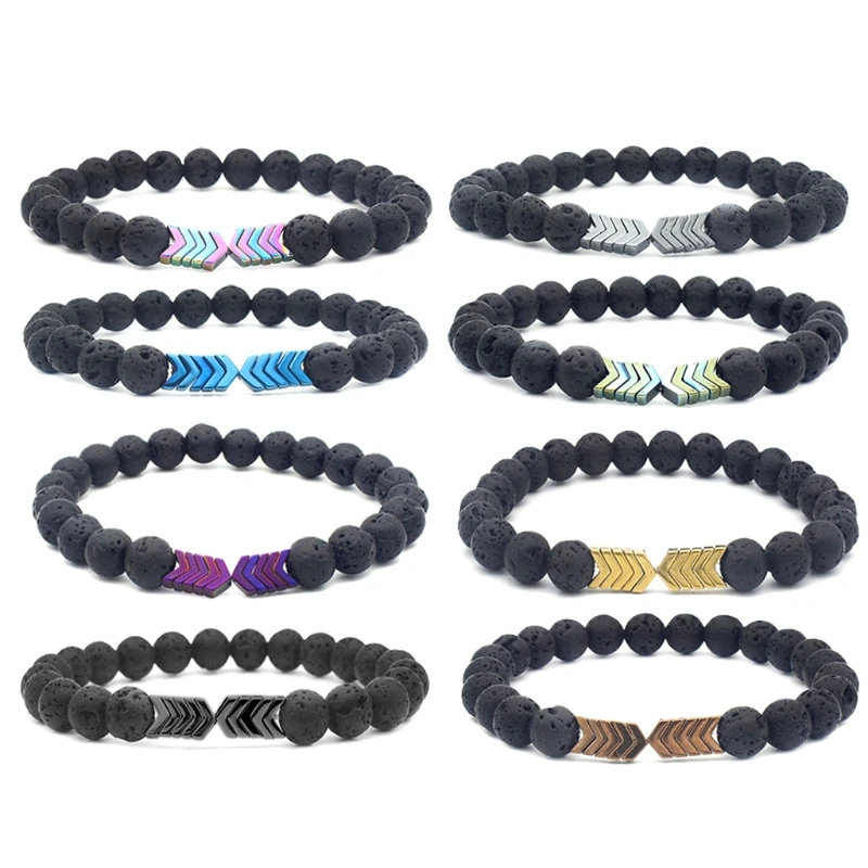 

69HB Volcanic Lava Stone Essential Oil Diffuser Bracelets Magnet Arrow Beads Bracelet