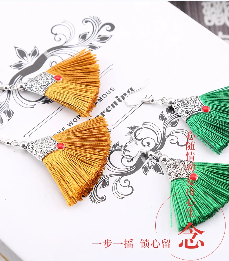 Новые 11 цветов этнические веерообразные серьги с кисточками ручная работа