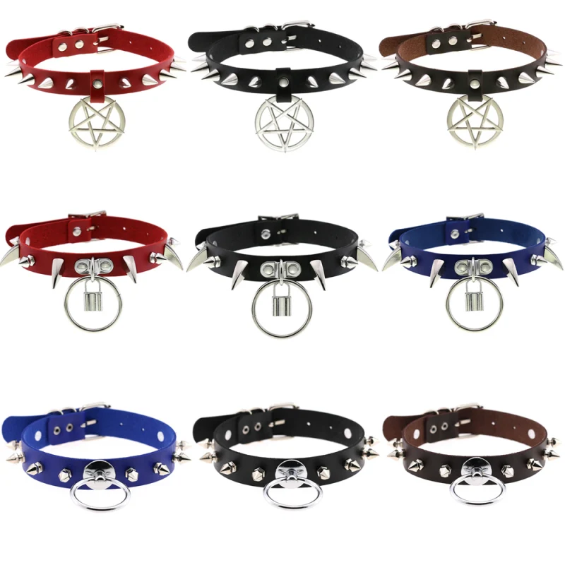 

Sexy Fashion Trendy Gothic Rivets sexy Collar Necklaces Jewelry Gift Gothic Leather Heart Harajuku Women Punk Choker Necklace
