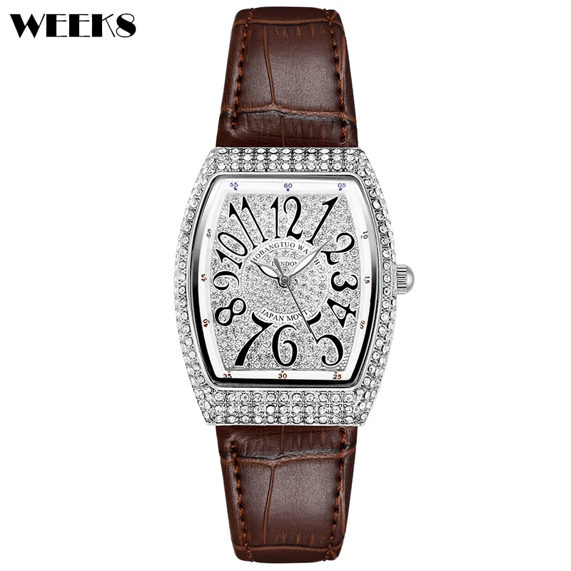 

Luxury Diamond Crystal Women Watches Top Brand Genuine Leather Strap Quartz Wrist Watch Girl Ladies Gift Clock Dress Wristwatch