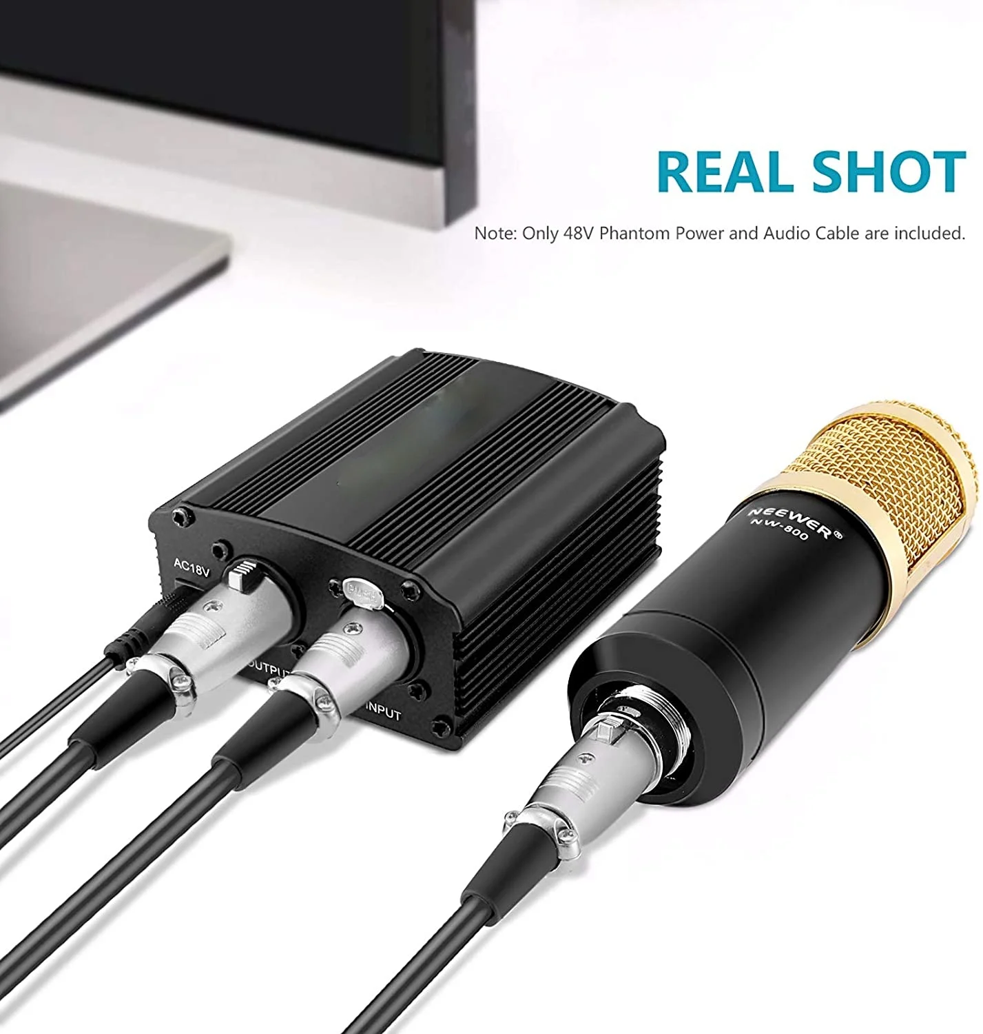 

Hot New 48V Phantom Power Supply with Adapter Bonus+XLR 3 Pin Microphone Cable for Any Condenser Music Recording Equipment