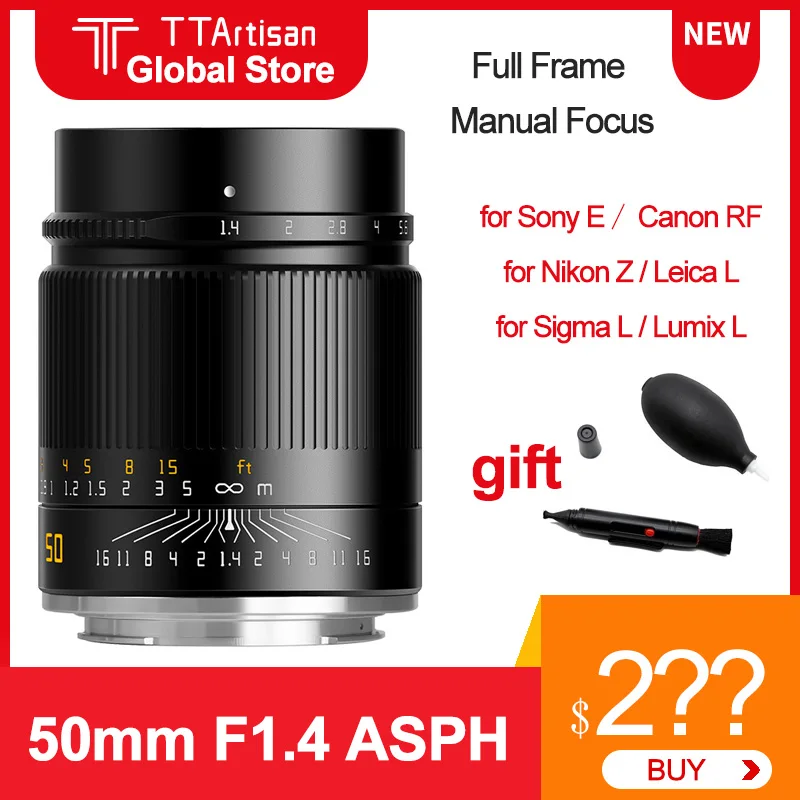 Полнокадровый объектив TTArtisan 50 мм F1.4 ASPH для камеры Sony E Canon RF Nikon Z Sigma Lumix Leica с