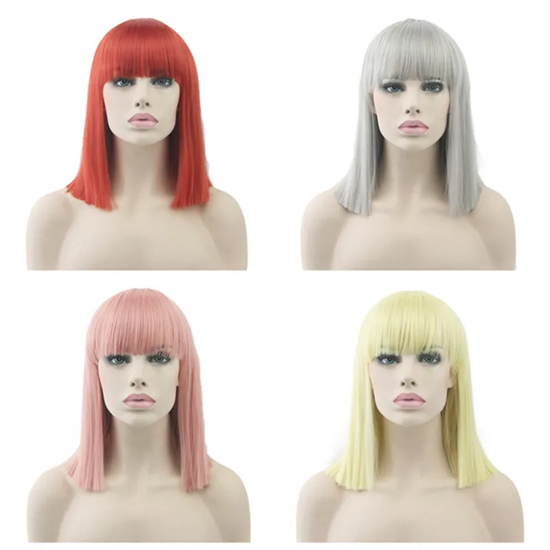 

WIG Color short straight hair Bobo head eyebrows BANGS, ladies parties role playing cosplay