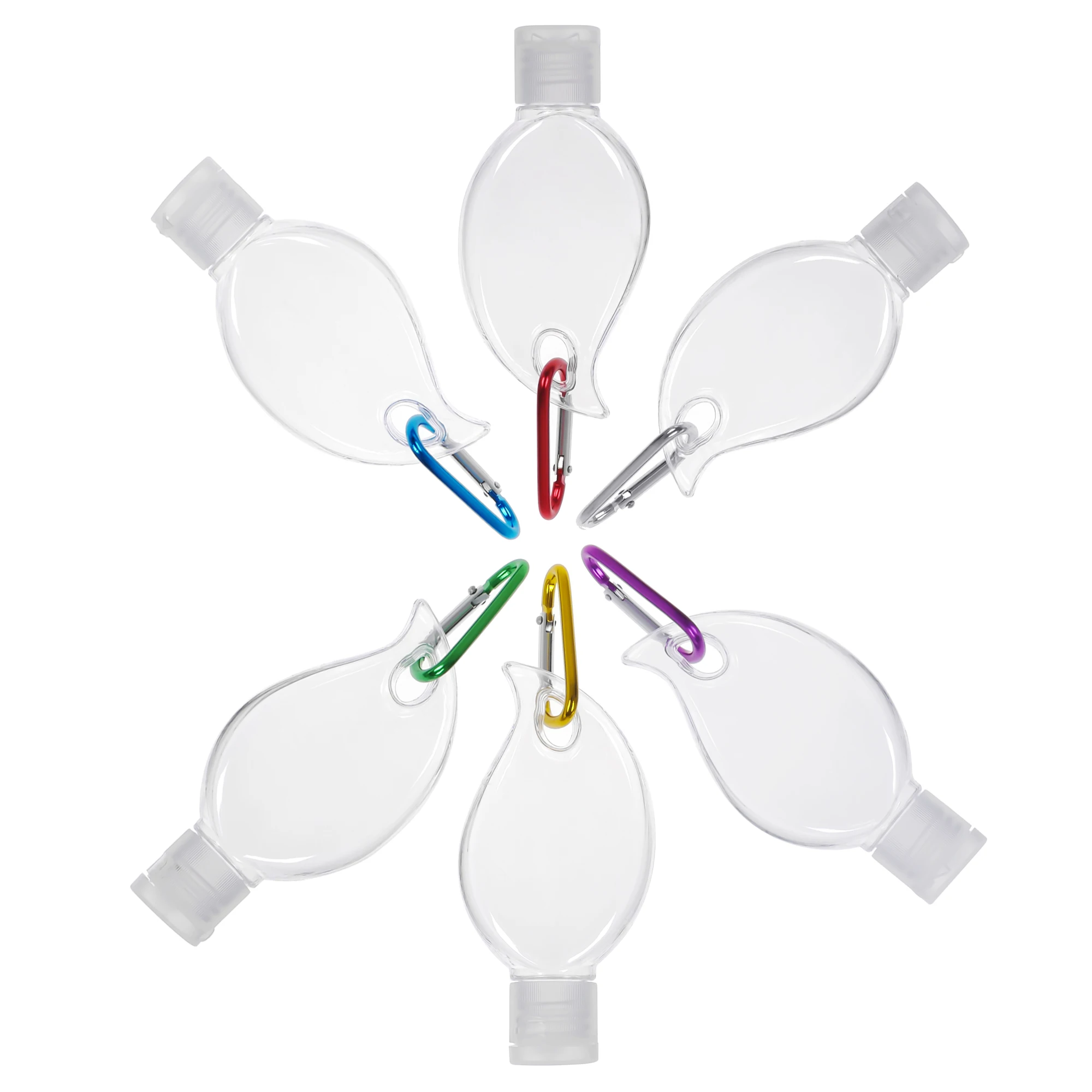 

5pcs 50ml Portable Leaf Shape Empty Refillable Bottle With Key Ring Hook Travel Hand Sanitizer Bottle Hook Keychain Carrier