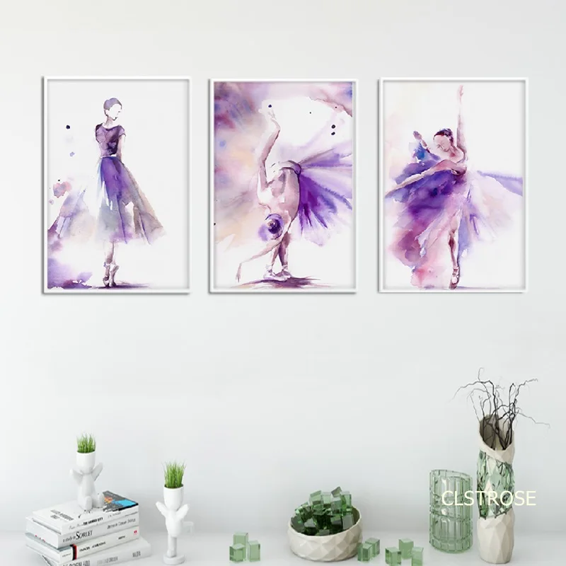 

Cartoon Style Mural Dancer In Purple Skirt Frameless Poster Home Bedroom Fresco Living Room Decoration Canvas Painting Print