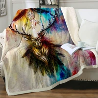 color elk flannel bed blanket 3d print cartoon sherpa bedspread bed sofa warm luxury home textiles gift sb11