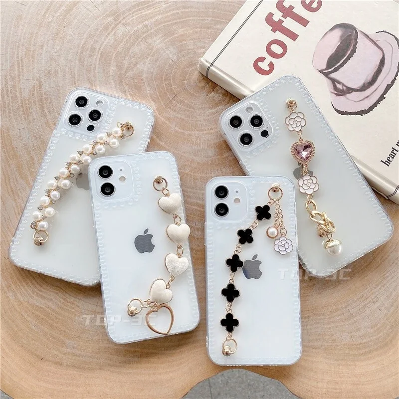 

Transparent Love-Metal Back Chain For Iphone 12 / 11 Pro Max / Mini Xs Max Xr X