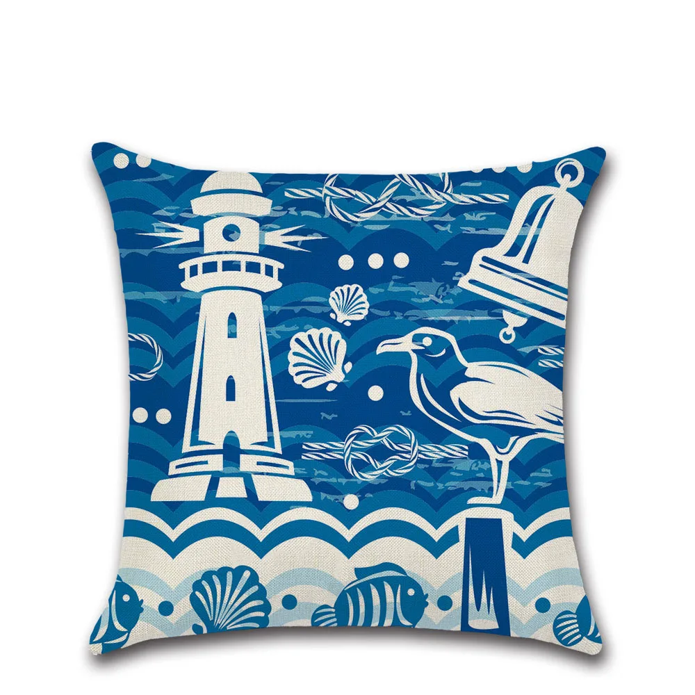 

Navigation Blue Anchor Pillow Cover Shell Conch Linen Pillow Case Home Decorative Mediterranean Cushion Cover