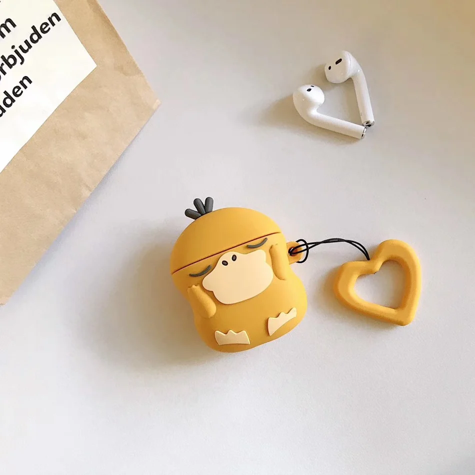 Psyduck For AirPods 1/2 Case Cute Cartoon Squirrel Earphone Cases For Apple Airpods 2 Kawaii Soft Protect Cover with Finger Ring Strap - Цвет: Psyduck