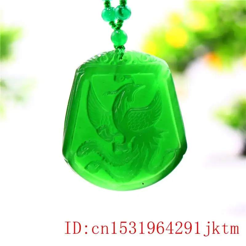 

Green Jade Phoenix Pendant Necklace Chinese Carved Gifts Fashion Jewelry Charm Amulet Natural