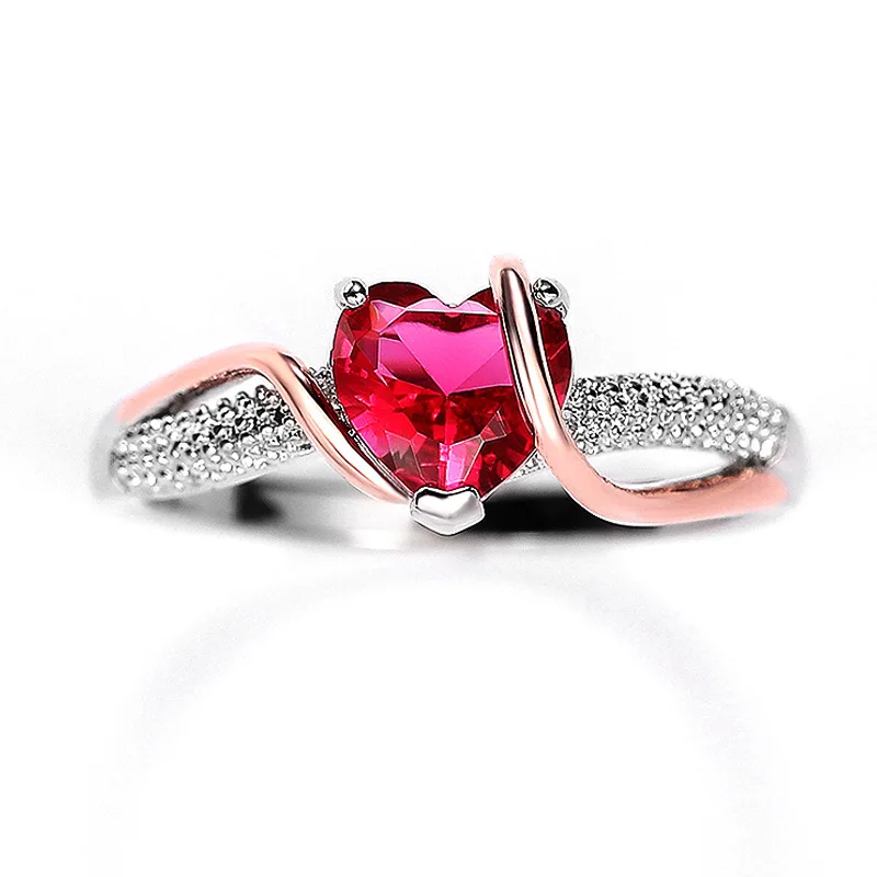 

Cute Heart Zircon Closed Ring for Women Girls Exquisite Double Twist Finger Ring Wedding Engagement Party Ladies Jewelry Gift