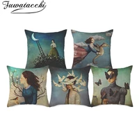 fuwatacchi nordic oil painting cushion cover linen portrait printed pillow cover beauty girl pillowcase for home sofa decoration