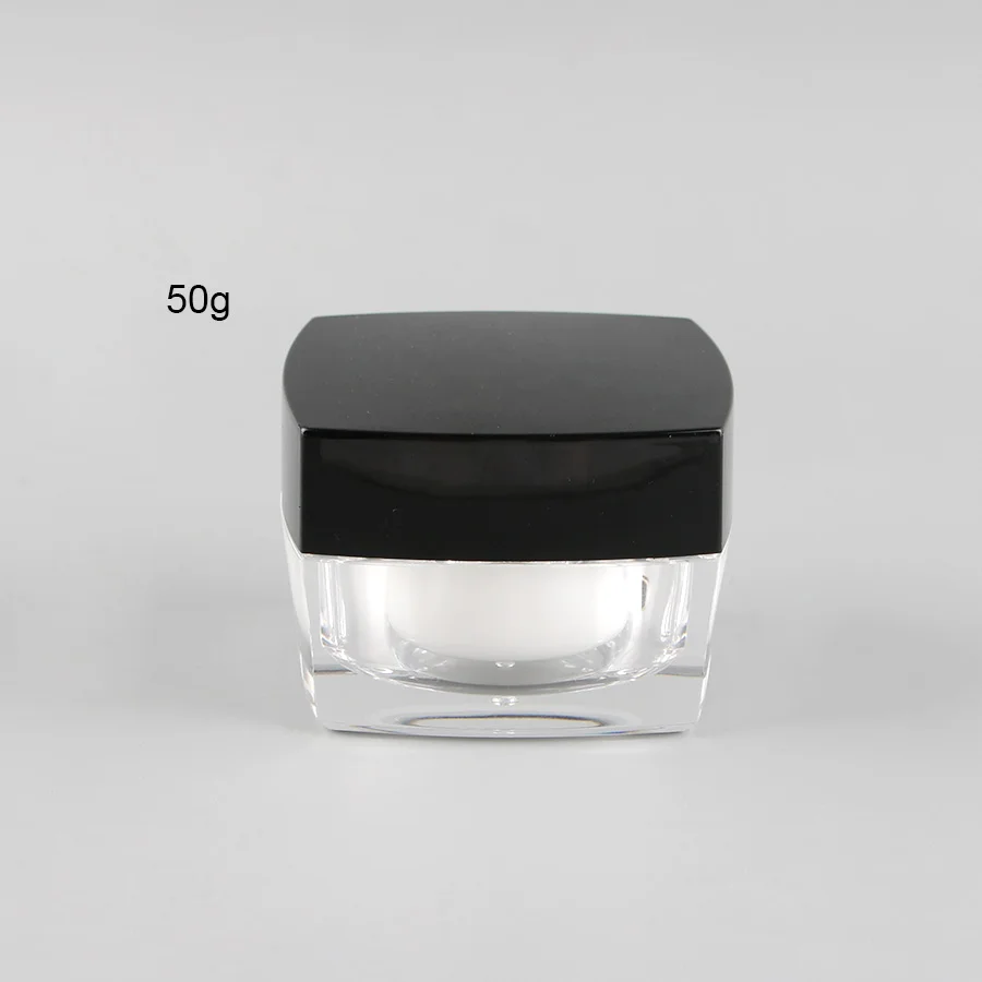 

50PCS 50ML/50g 1.67oz Empty Clear Acrylic Cream Lotion Cosmetic Jars Pots Containers with Liners Black Screw Caps Lids